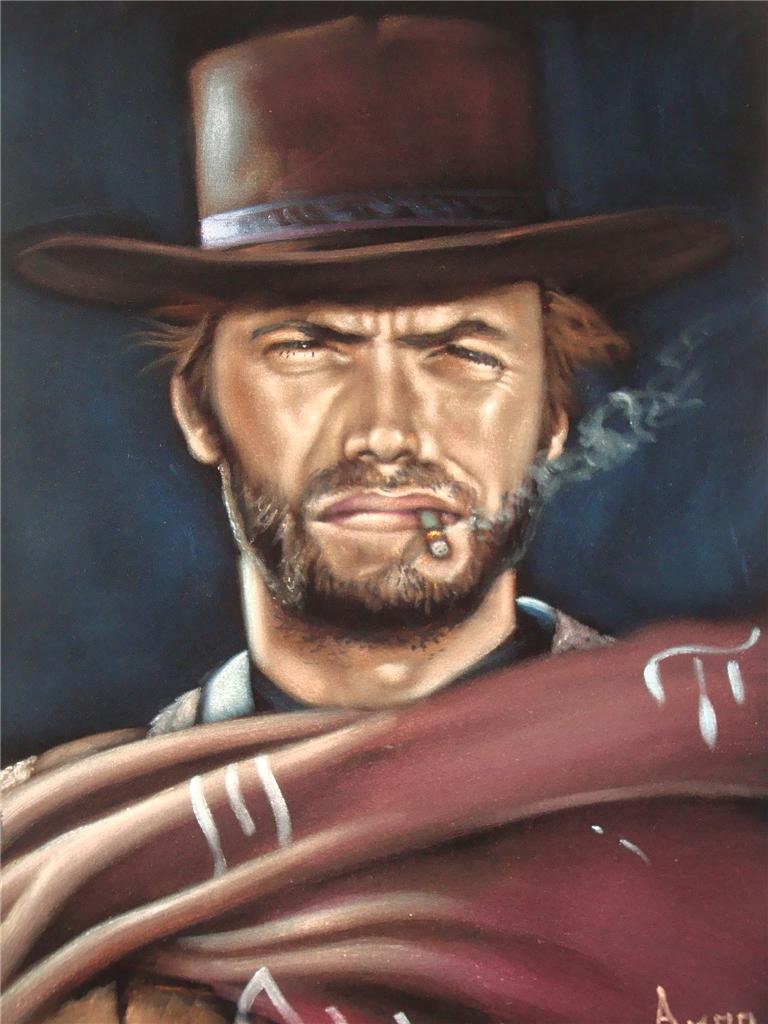 ブラックベルベットアート 絵画 クリント・イーストウッドの悪党カウボーイ伝説、ブラックベルベットの
