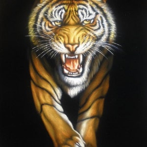gelbes Tigerschwarzes Samtölgemälde handgemaltes signierte Kunst