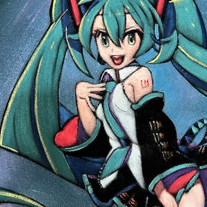 Hatsune miku Anime Figure Vocaloid black velvet Oil Painting Hand Painted Art image 5