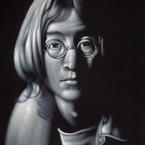 The Beatles John Lennon music legend black velvet oil painting hand painted signed art