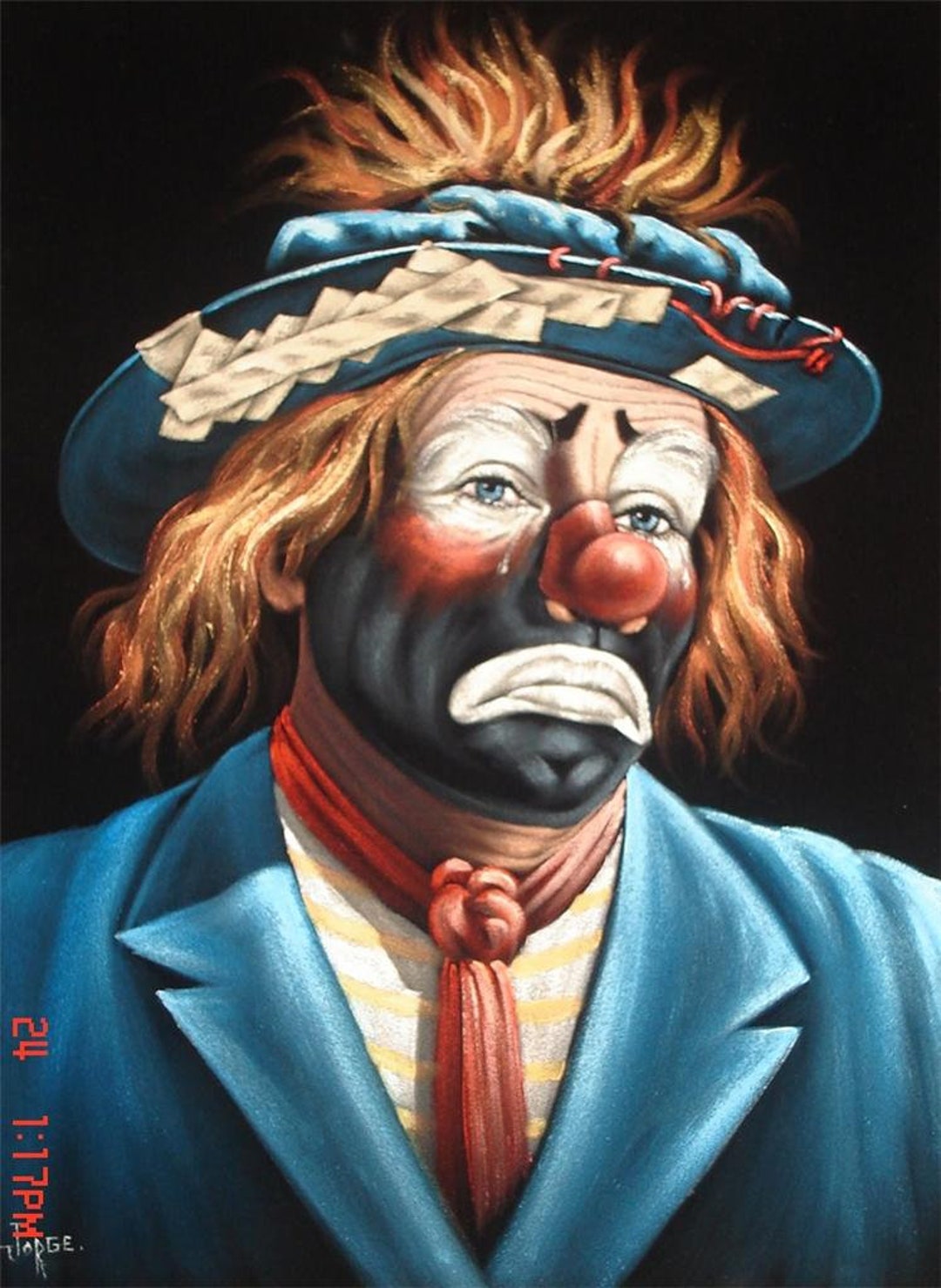 Sad Clown Blue Black Velvet Original Oil Painting Hand Painted Signed Art 18 by 24 Inches Etsy UK