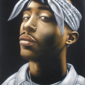 Tupac Shakur 2pac rapper black velvet original oil painting handpainted signed art 18 by 24 inches
