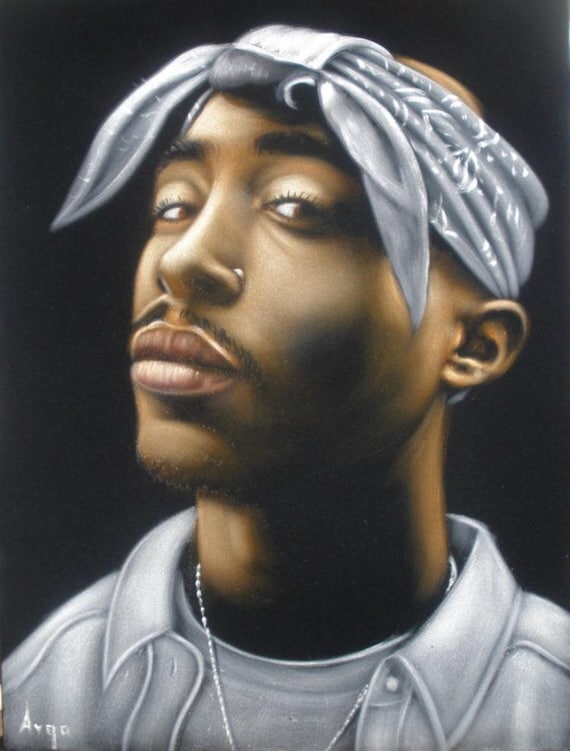 Tupac Shakur 2pac Rapper Black Velvet Original Oil Painting