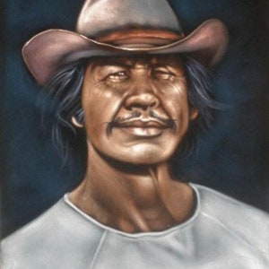 Charles Bronson badass cowboy legend black velvet oil painting handpainted signed art