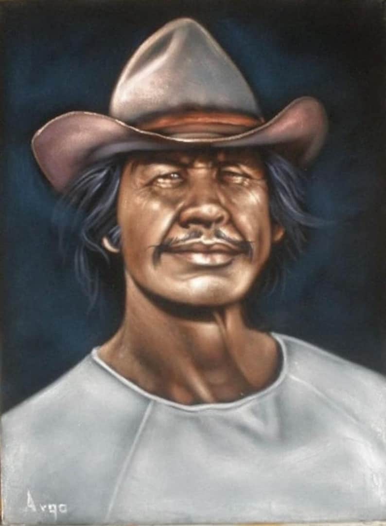 Charles Bronson badass cowboy legend black velvet oil painting handpainted signed art image 1