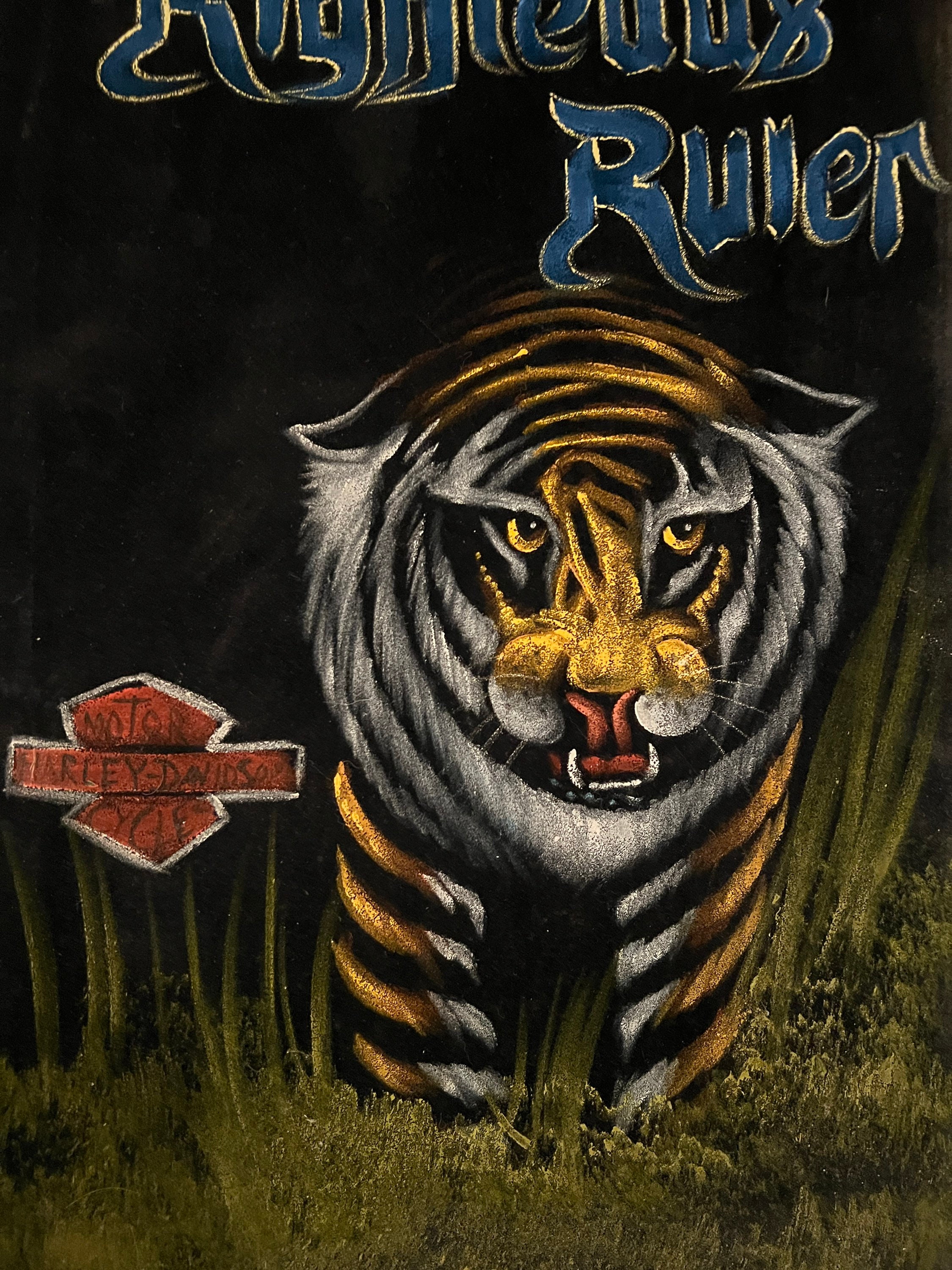 2025年ファッション福袋 Davidson Harley Tiger Art Painting Oil Velvet Black Vintage 絵画