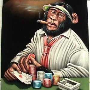 Monkey Poker Croupier schwarzer Samt Ölgemälde handgemalte signierte Kunst
