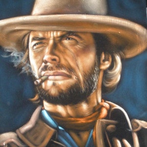 Clint Eastwood badass cowboy legend black velvet oil painting hand painted signed art