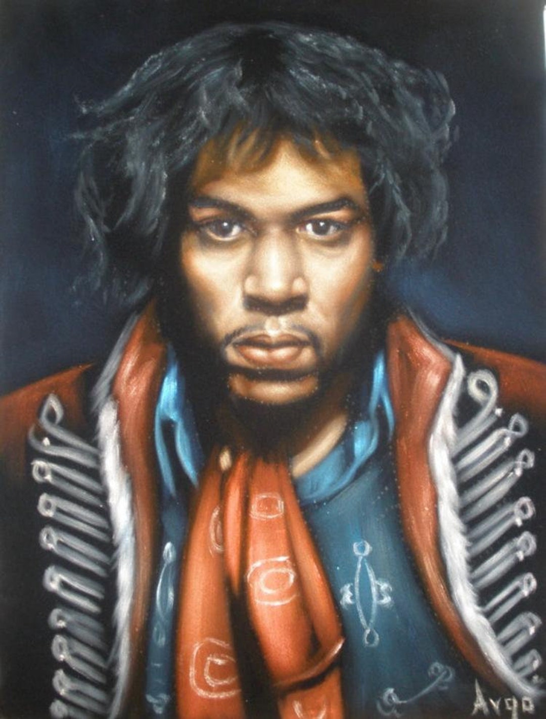 Jimmy Hendrix Legend Black Velvet Oil Painting Handpainted Signed