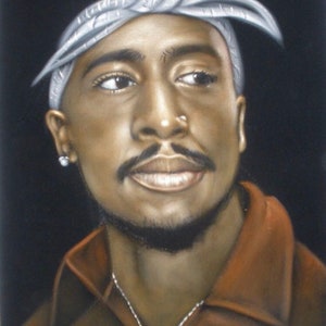 Tupac Shakur 2pac rapper black velvet original oil painting handpainted signed art 18 by 24 inches