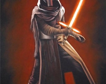 Star wars Kylo Ren dark side episode 7 the force awakens black velvet oil painting handpainted signed art