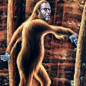 Sasquatch Bigfoot monster legend black velvet oil painting hand painted signed art