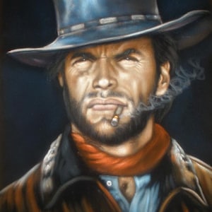 Clint Eastwood badass Cowboy Legende schwarzer Samt Ölgemälde handgemalte signierte Kunst
