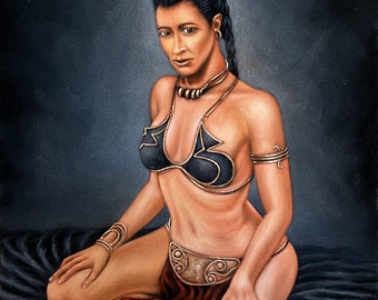 Star wars Princess Leia sexy Slave Outfit black velvet oil painting handpainted signed art