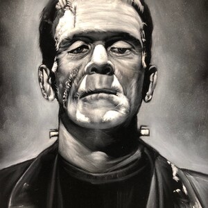 Frankenstein monster classic monsters horror goth black velvet oil painting hand painted signed art