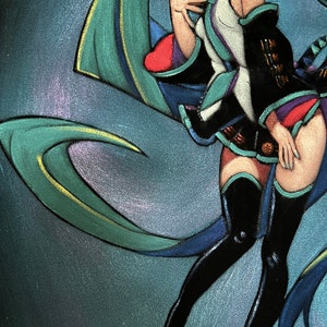 Hatsune miku Anime Figure Vocaloid black velvet Oil Painting Hand Painted Art image 6