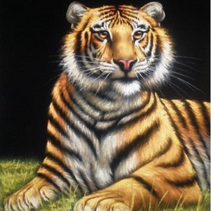 yellow tiger black velvet oil painting handpainted signed art