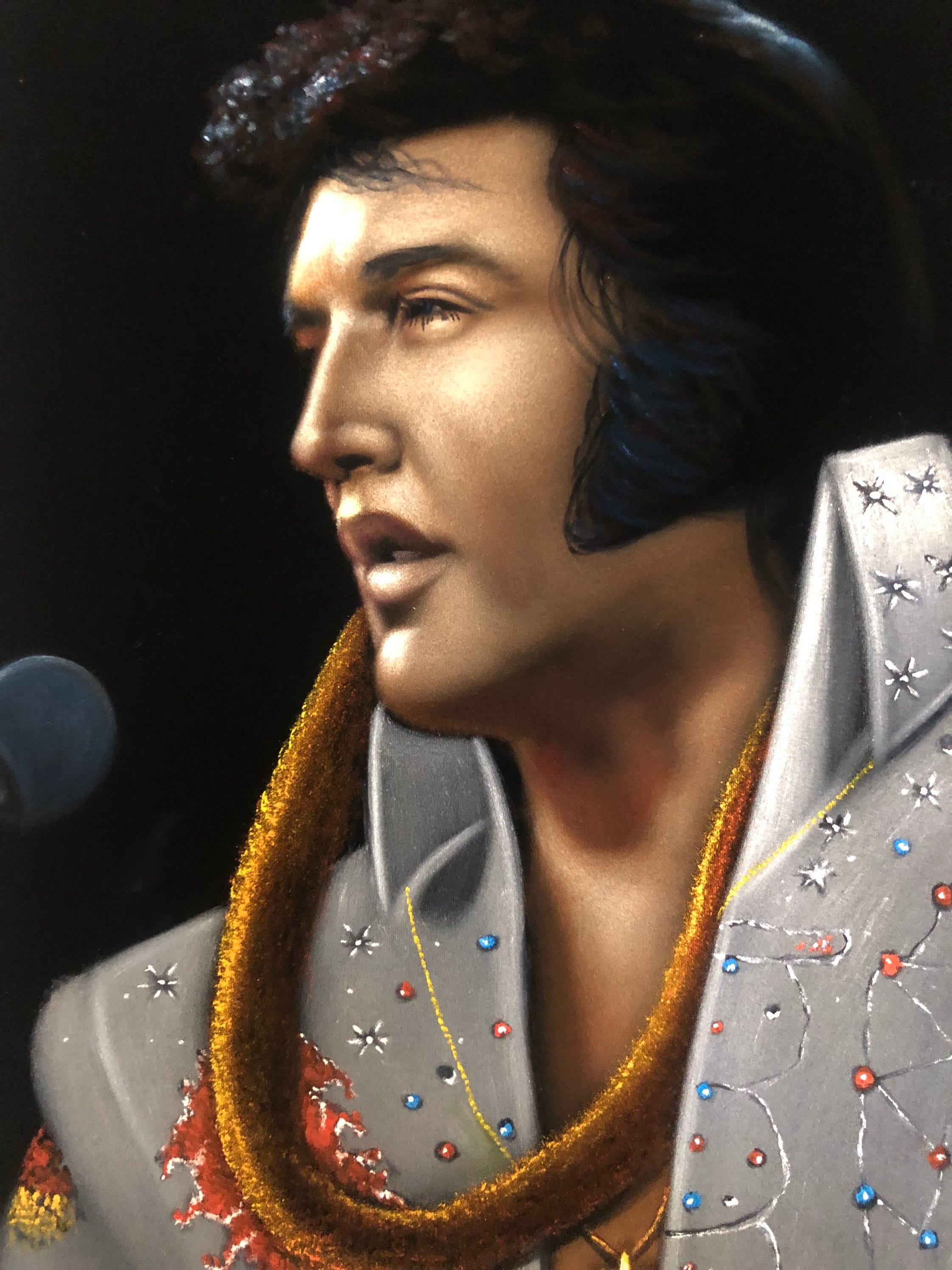 Elvis Presley the King Black Velvet Original Oil Painting