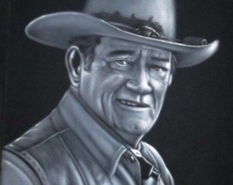 John Wayne badass cowboy legend black velvet oil painting handpainted signed art