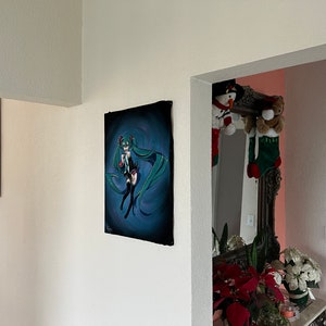 Hatsune miku Anime Figure Vocaloid black velvet Oil Painting Hand Painted Art image 3
