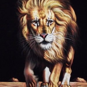 Lion black velvet oil painting handpainted signed art