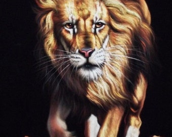 Lion black velvet oil painting handpainted signed art