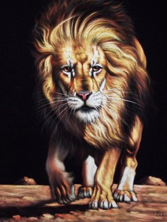 Lion black velvet oil painting handpainted signed art
