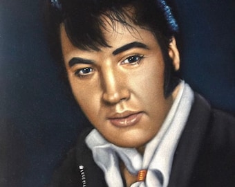 Young Elvis Presley The king black velvet original oil painting hand painted signed art 18 by 24 inches