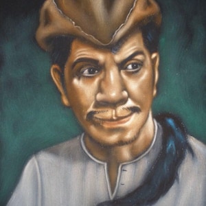 Cantinflas mexican comedy actor legend black velvet oil painting handpainted signed art