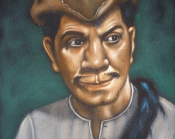 Cantinflas mexican comedy actor legend black velvet oil painting handpainted signed art