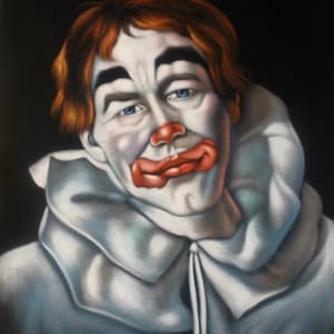 Trauriger Clown schwarz Samt original Ölgemälde handgemalte Kunst signiert 18 x 24 Zoll