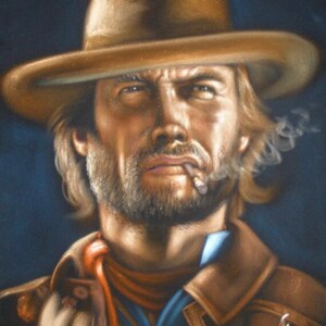 Clint Eastwood badass cowboy legend black velvet oil painting hand painted signed art