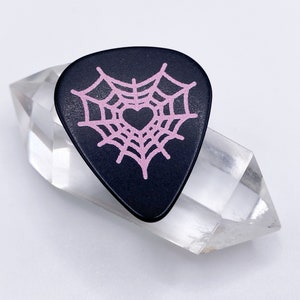 Spider Web Heart Guitar Pick Pack | Black Celluloid Pastel Goth Picks | Medium Gauge | Unique Gift For Musicians, Guitarists