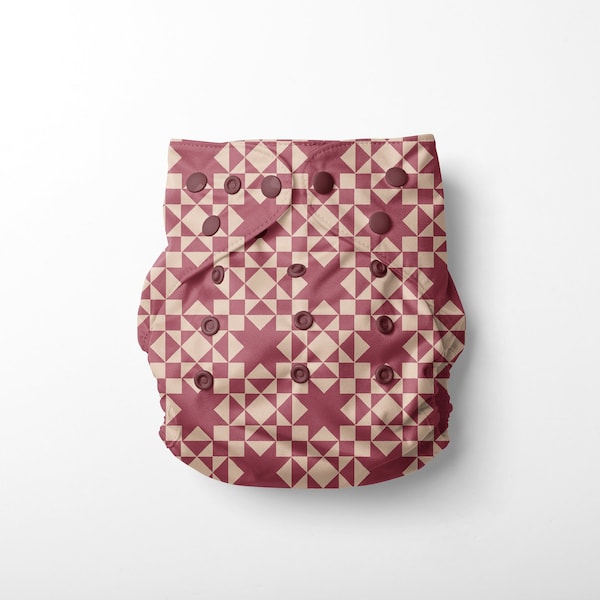 Modern Maroon Quilt Star AWJ Cloth Pocket Diapers | Athletic Wicking Jersey Reusable + Washable Diapers | Waterproof +Adjustable Nappies