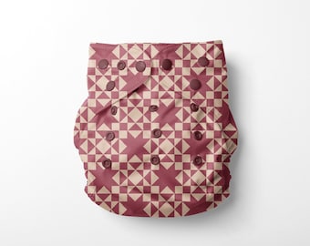 Modern Maroon Quilt Star AWJ Cloth Pocket Diapers | Athletic Wicking Jersey Reusable + Washable Diapers | Waterproof +Adjustable Nappies