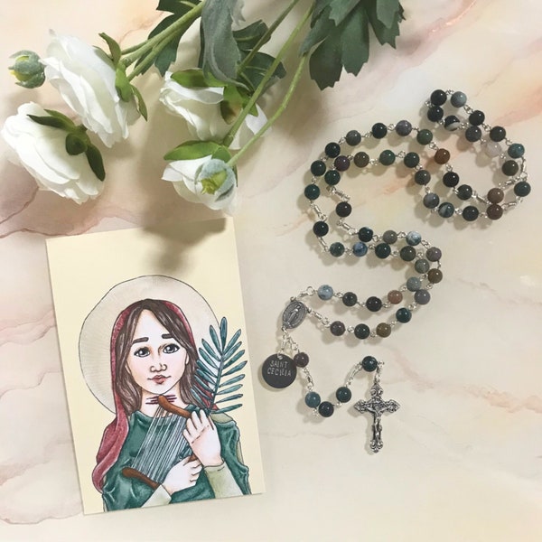 Saint Cecilia Rosary and Holy Card