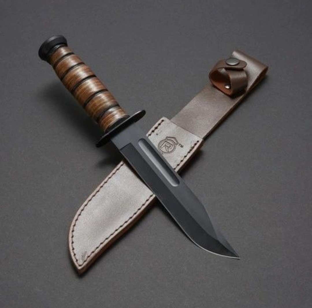 Handmade USMC KABAR Knife With Leather Sheath , Us Marine Corps
