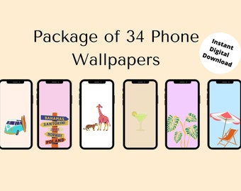 Package of 34 Minimalist and Colorful Phone Wallpapers- Work with Every Screen- Digital Download- Includes 12 Wallpapers for Each Month