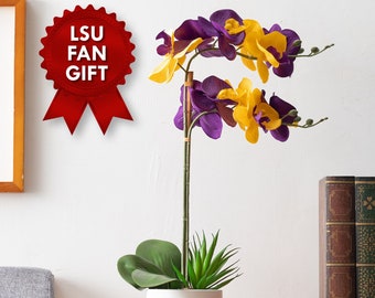 LSU Louisiana University Orchid Plant - Faux Orchid Plant - LSU Gifts for Men, LSU Louisiana University Gifts for Women