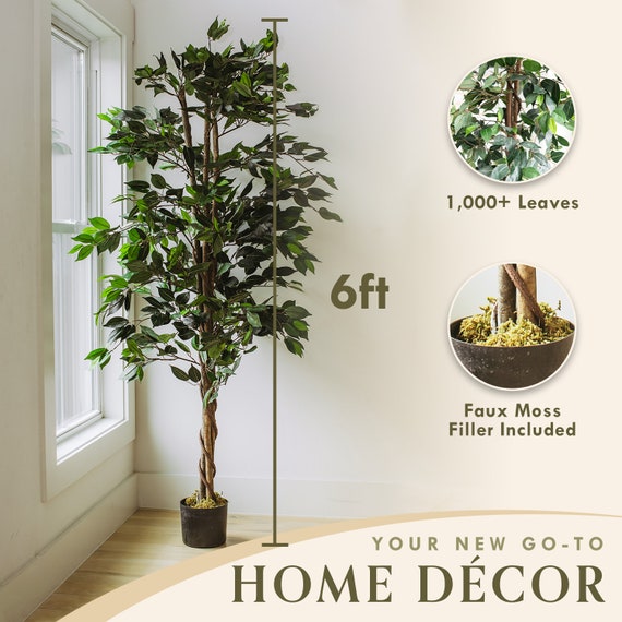 Artificial Trees for Home Décor Indoor Fake Plants & Faux Plants Indoor ,  Plants for Living Room Décor , Ficus Tree 6 Feet 