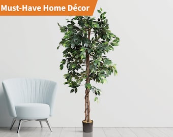 Artificial Trees for Home Décor Indoor - Fake Plants & Faux Plants Indoor - , Plants for Living Room Décor , Ficus Tree- 6 Feet