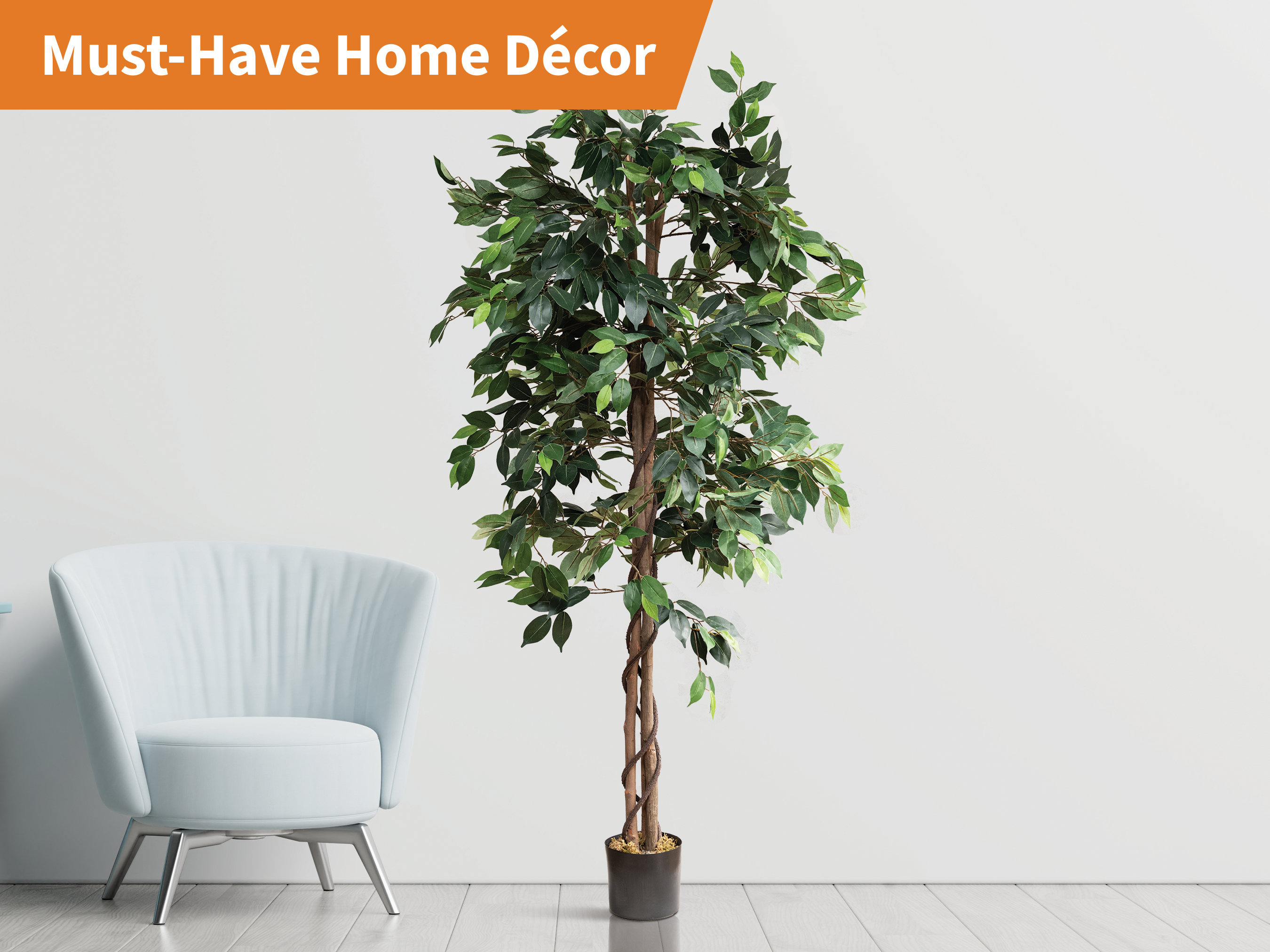 GTIDEA 6-Foot Artificial Ficus Tree - Faux Silk Plant With Natural Trunk For Indoor/Outdoor Decor (Includes Moss)
