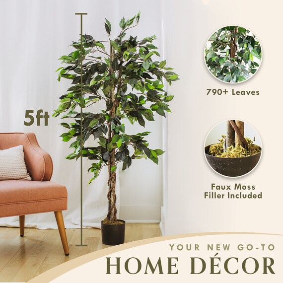 Artificial Trees for Home Decor Indoor Fake Plants & Faux Plants Indoor ,  Plants for Living Room Décor Ficus Tree-5 Feet 