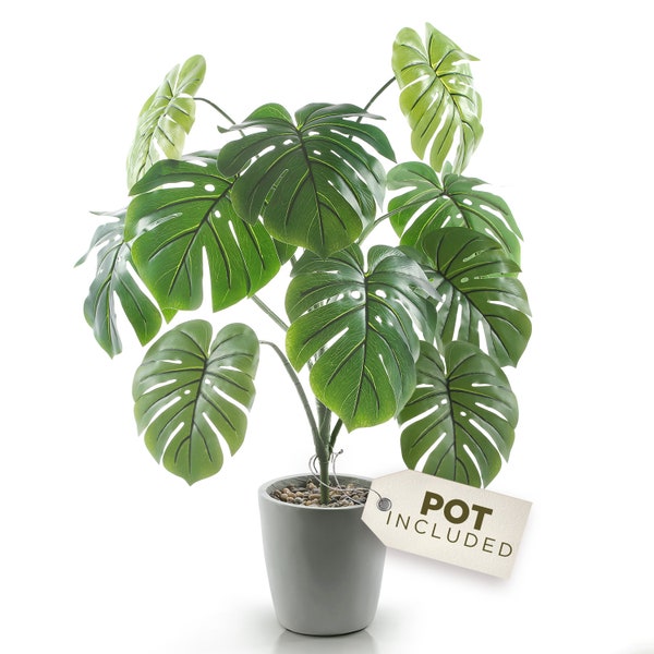 Artificial Monstera Plant with Pot, Artificial Plants for Home Decor Indoor, Faux Plants, Fake Plant Decor, Large Fake Plant - 3 Feet