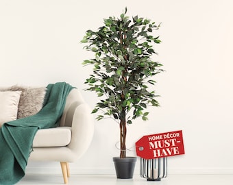 Artificial Trees for Home Decor Indoor - Fake Plants & Faux Plants Indoor - , Plants for Living Room Décor  Ficus Tree-5 Feet