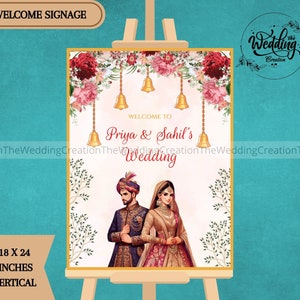 Indian Theme Wedding Welcome Signs, Indian Wedding Signage board, Hindu Wedding Welcome Signs, Royal Welcome Sign, Red & Green Welcome Signs