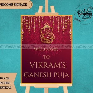 Hindu Ganesha signages as Ganesh puja welcome, Ganesha Wedding Welcome Signs, Wedding signs Ganpati & Indian Ganesh Wedding Welcome signages