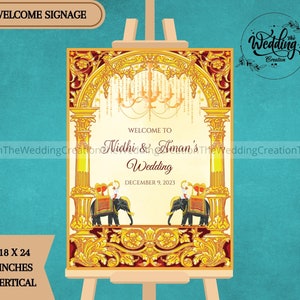 Indian Wedding Signage board, Hindu Wedding Welcome Sign, Indian Theme Wedding Welcome Sign, Royal Welcome Sign, Elephant Theme Welcome Sign