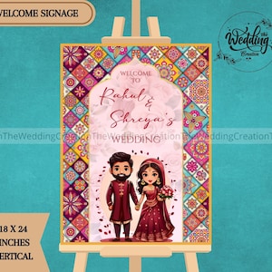 Indian Couple Theme Welcome Signs, Indian Wedding Signage board, Hindu Wedding Welcome Signs, Royal Welcome Sign, Mandala Theme Welcome Sign