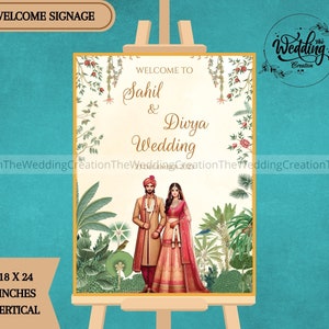 Indian Theme Wedding Welcome Signs, Indian Wedding Signage board, Hindu Wedding Welcome Signs, Royal Welcome Signage, Greenery Welcome Signs